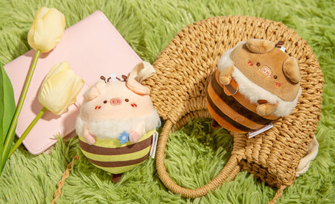 Cute Bee Pig Plush Keychain, Animal Bag Charm