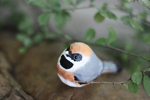Handmade Carved Wooden Black-throated Bushtit Bird Figurine