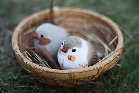 Handmade Carved Wooden Zebra Finch Bird Figurine