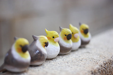 Handmade Carved Wooden Cockatiel Bird Figurine