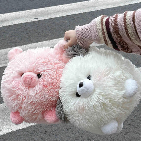 Chubby Stuffed Animal Plush Hugging Pillow - Fluffy Dog, Fluffy Pig