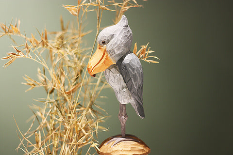 Handmade Carved Wooden Shoebill Figurine