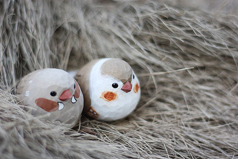 Handmade Carved Wooden Zebra Finch Bird Figurine