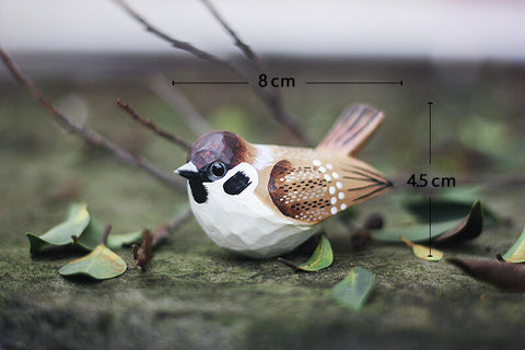 Handmade Carved Wooden House Sparrow Bird Figurine