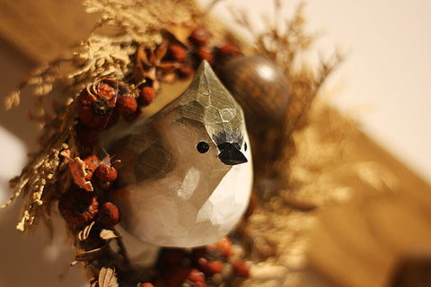 Handmade Carved Wooden Tufted Titmouse Bird Figurine