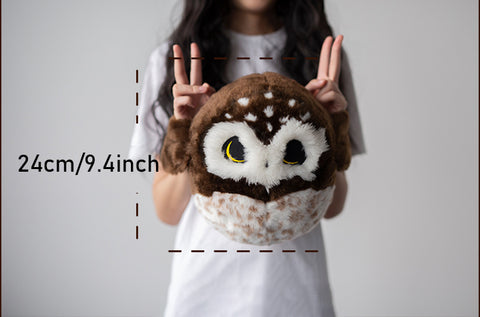 Chubby Northern Saw-Whet Owl Plush Stuffed Animal Round Pillow