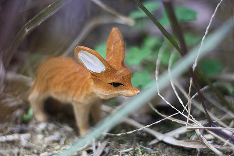 Handmade Carved Fennec Fox Figurine