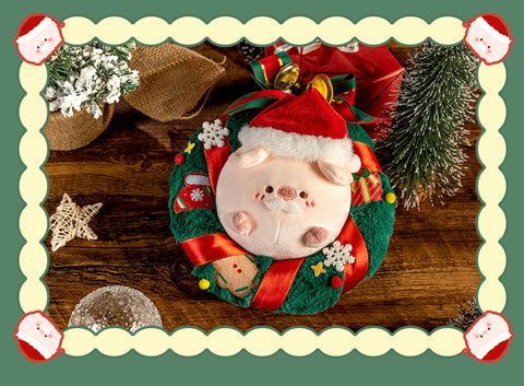 Christmas Plush Pig Wreath, Holiday Home Decoration