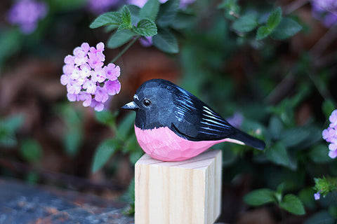 Handmade Carved Wooden Pink Robin Bird Figurine