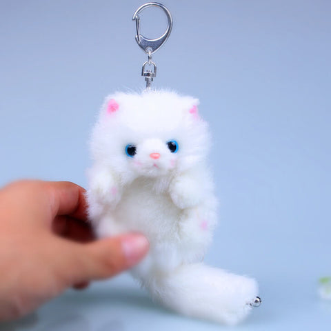 White Cat Plush Bag Charm, Stuffed Animal Keychain