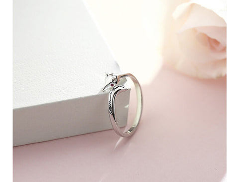 100% 925 Sterling Silver Open Adjustable Fox Ring for Women