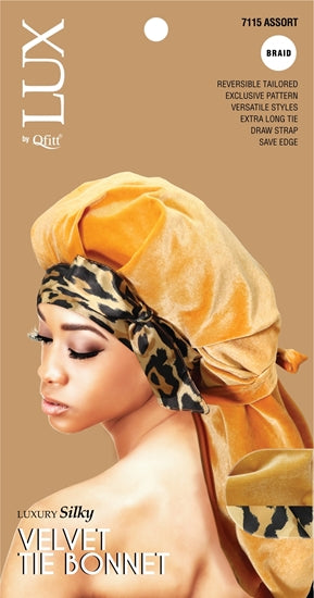 Lux by Qfitt Luxury Silky Velvet Tie Bonnet - Braid #7115 Assort