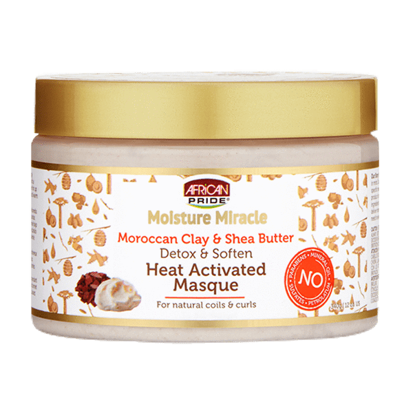 African Pride Moisture Miracle Moroccan Clay & Shea Butter Heat Activated Masque 12oz