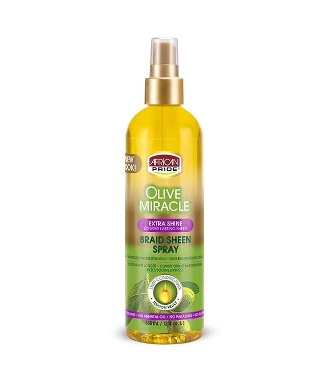 African Pride Olive Miracle Extra Shine Braid Sheen Spray 12oz