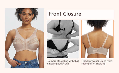 Buy DotVol Women's Plus Size Front Closure U-Back Underwire Wide Strap  Everyday Bra, Beige, 42DD at