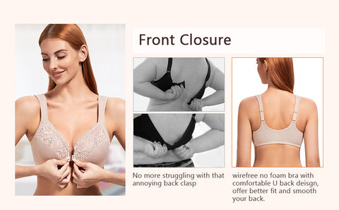DotVol Women's Plus Size Front Closure Lace T-Back Underwire