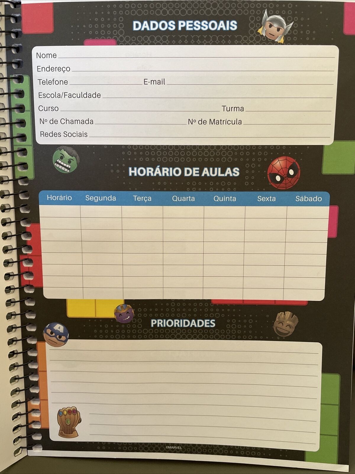 Marvel Kawaii Hardcover Spiral Notebook W/Stickers & Folder 80 Sheets