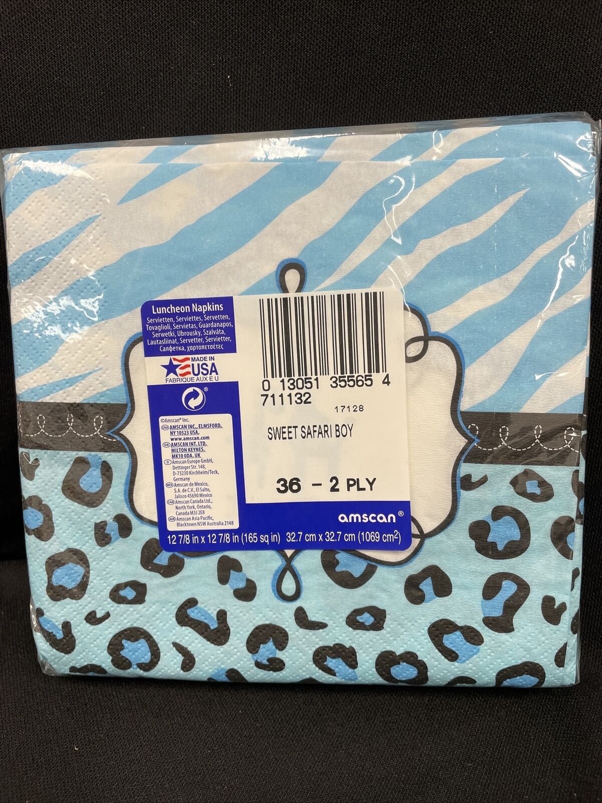 Sweet Safari Boy Jungle Animal Blue Baby Shower Party Paper Luncheon Napkins