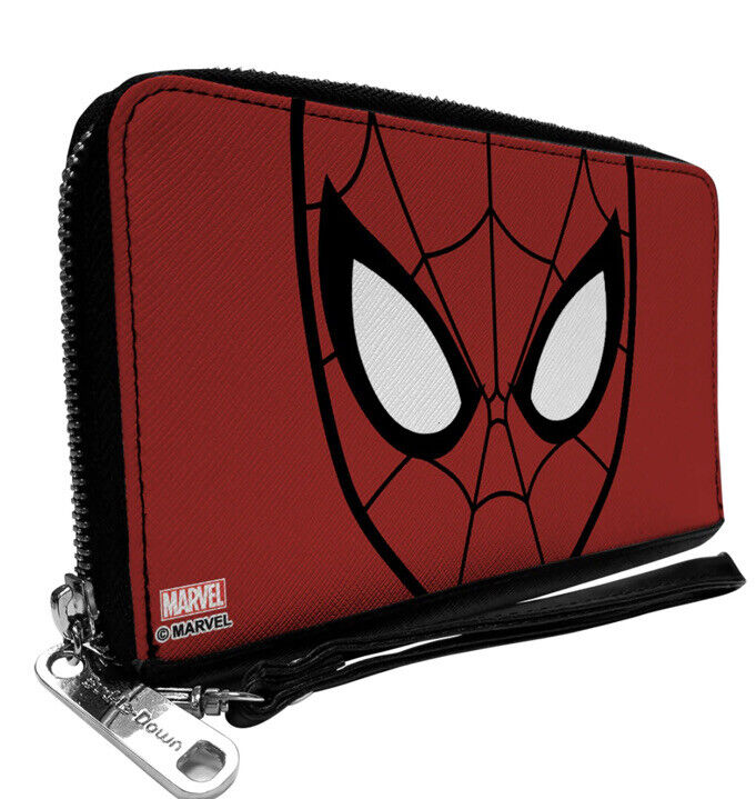 Buckle Down Spiderman Face Close Up Zip Around Wallet Wristlet