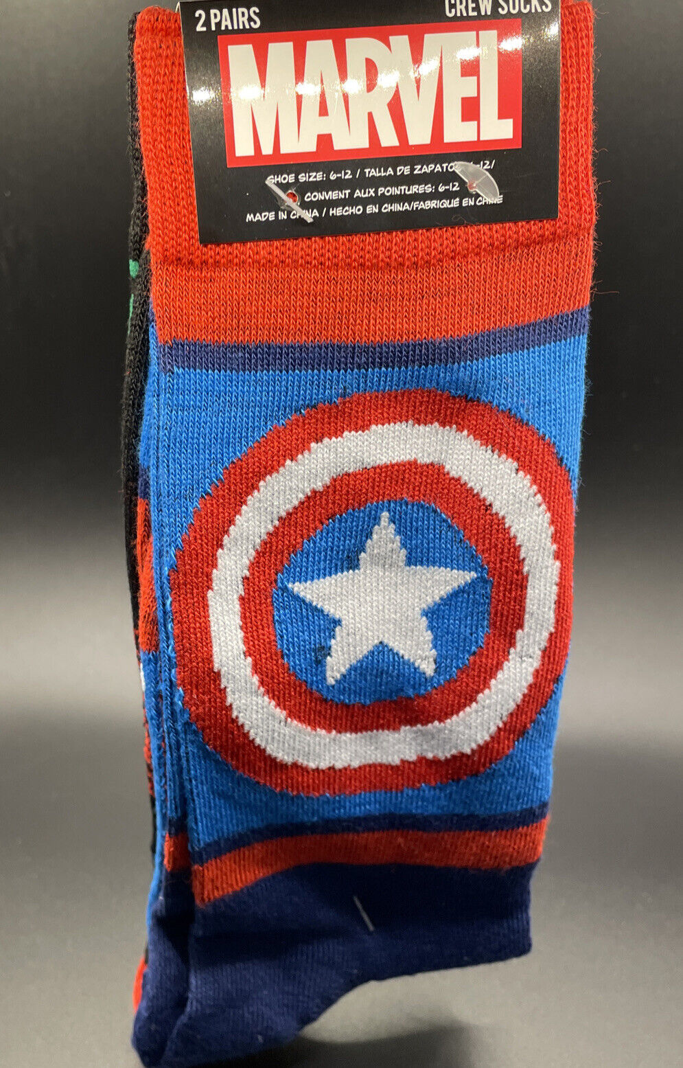 Marvel Captain America Shield & Heroes 2Pack Mens Crew socks Size 6-12