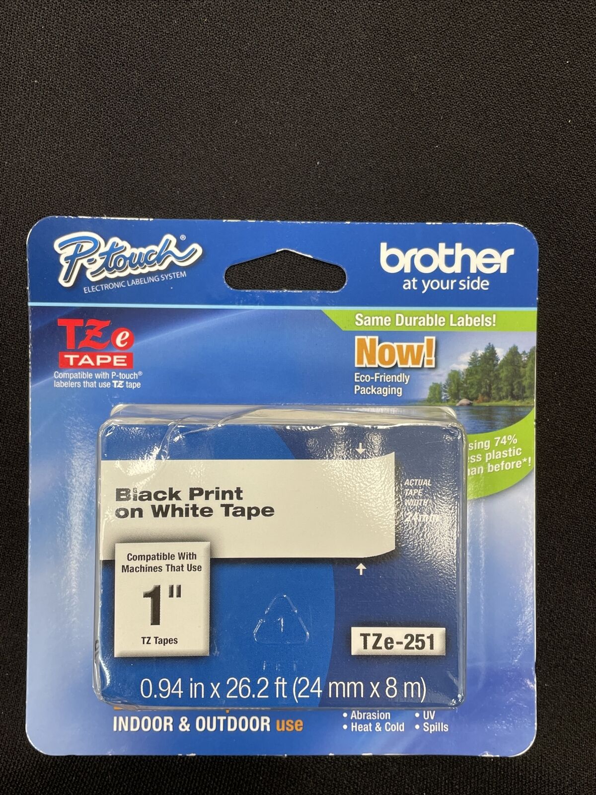 Brother Genuine P-Touch TZe-251 Laminated Tape, Black Print on White BRAND NEW