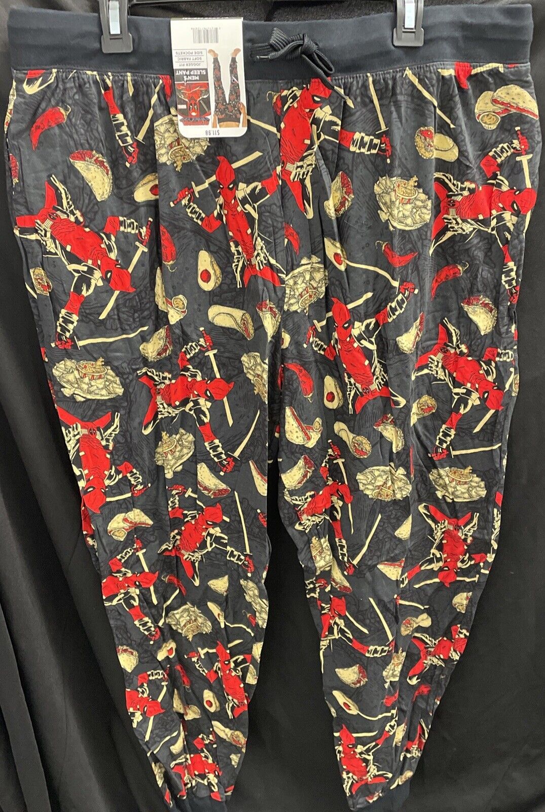 Deadpool Mens XL (40-42) Gray Jogger Fit Sleep & Lounge Pants Pajama Bottoms