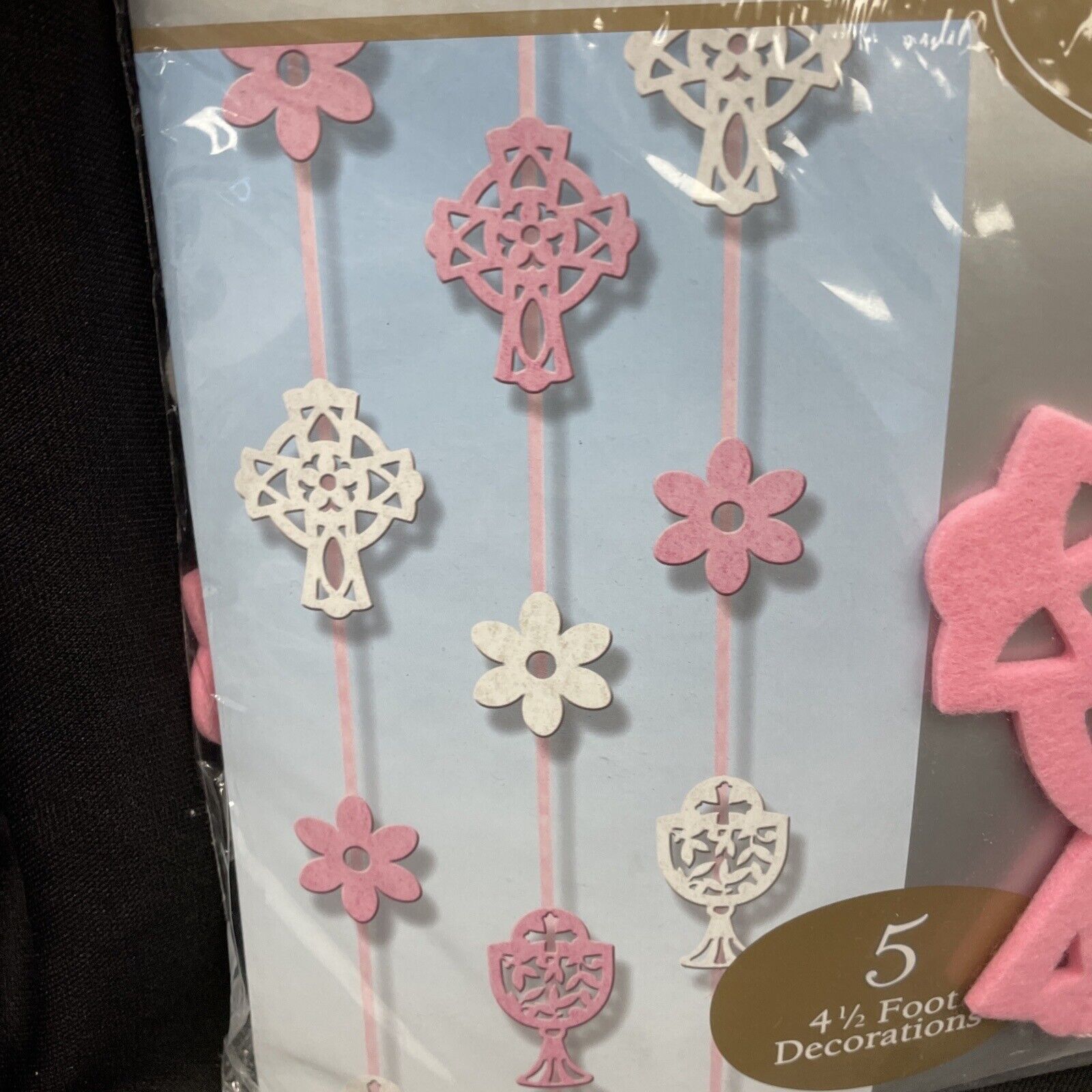 Pink & White Felt Cross Decorations 5 Ct 4.5 Ft