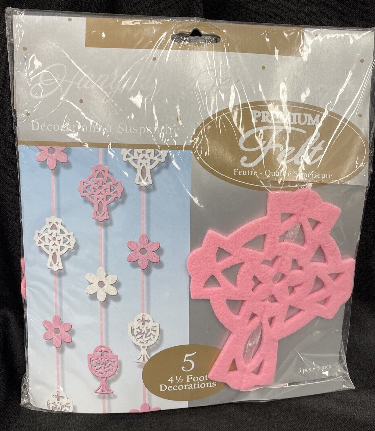 Pink & White Felt Cross Decorations 5 Ct 4.5 Ft