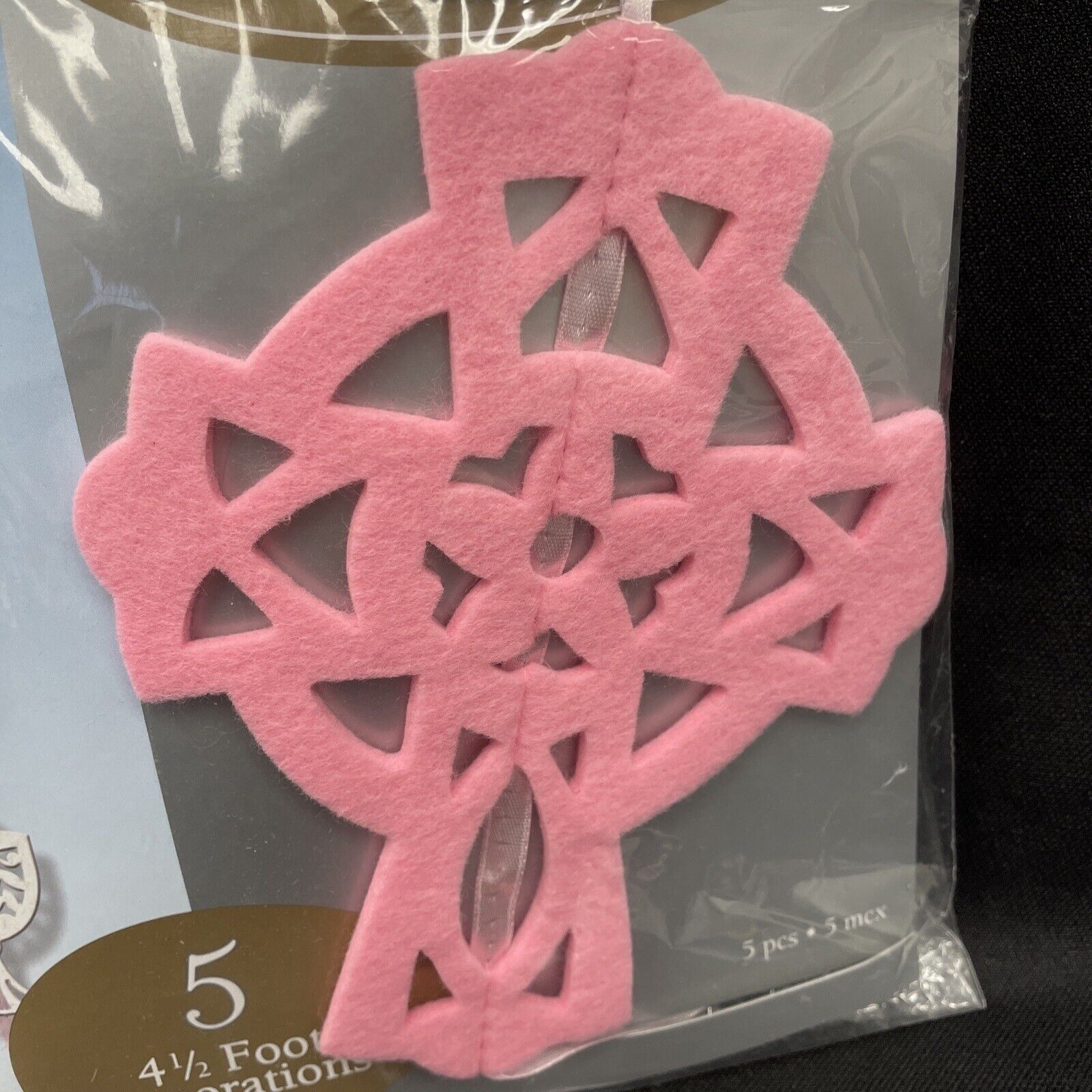 Pink & White Felt Cross Decorations 5 Ct 4.5 Ft