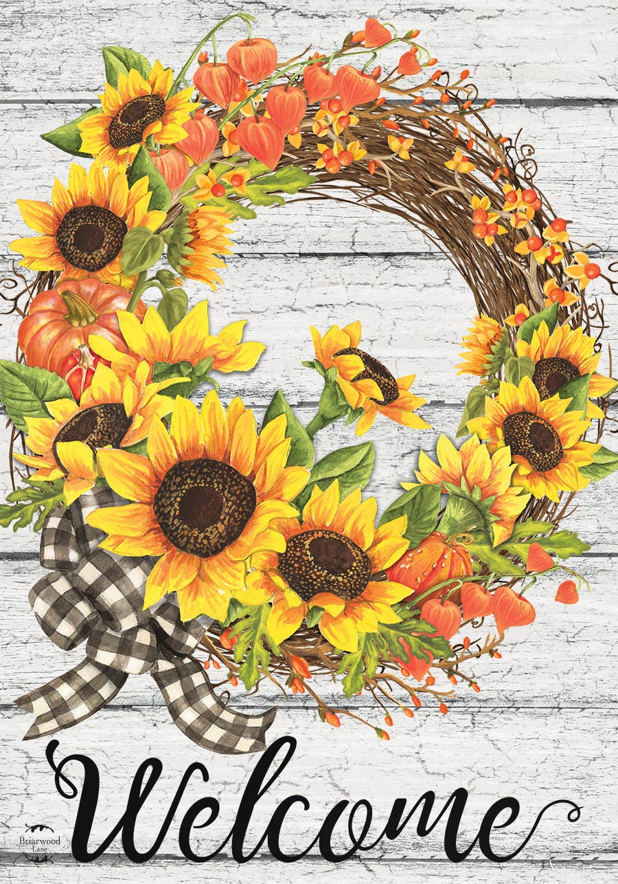 Sunflower Fall Wreath House Flag