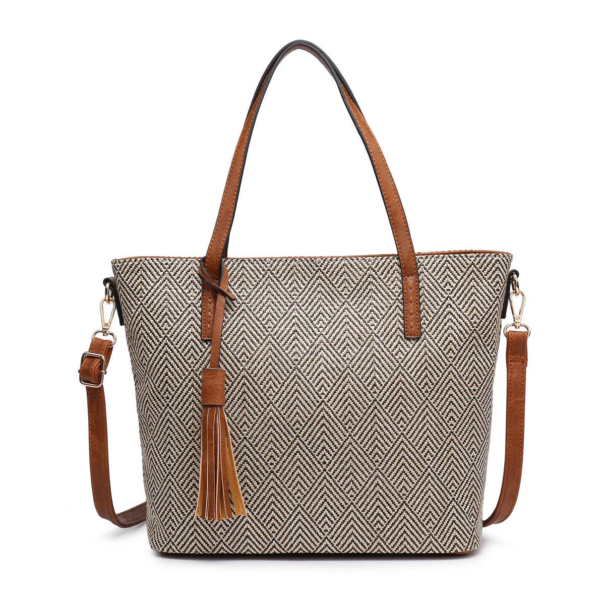 August 2 Tone Natural Tote - Black/Natural