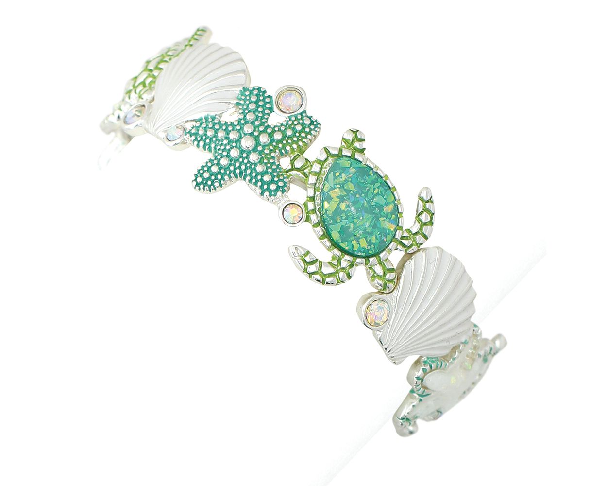 Sea Life Silver Green Blue Bracelet
