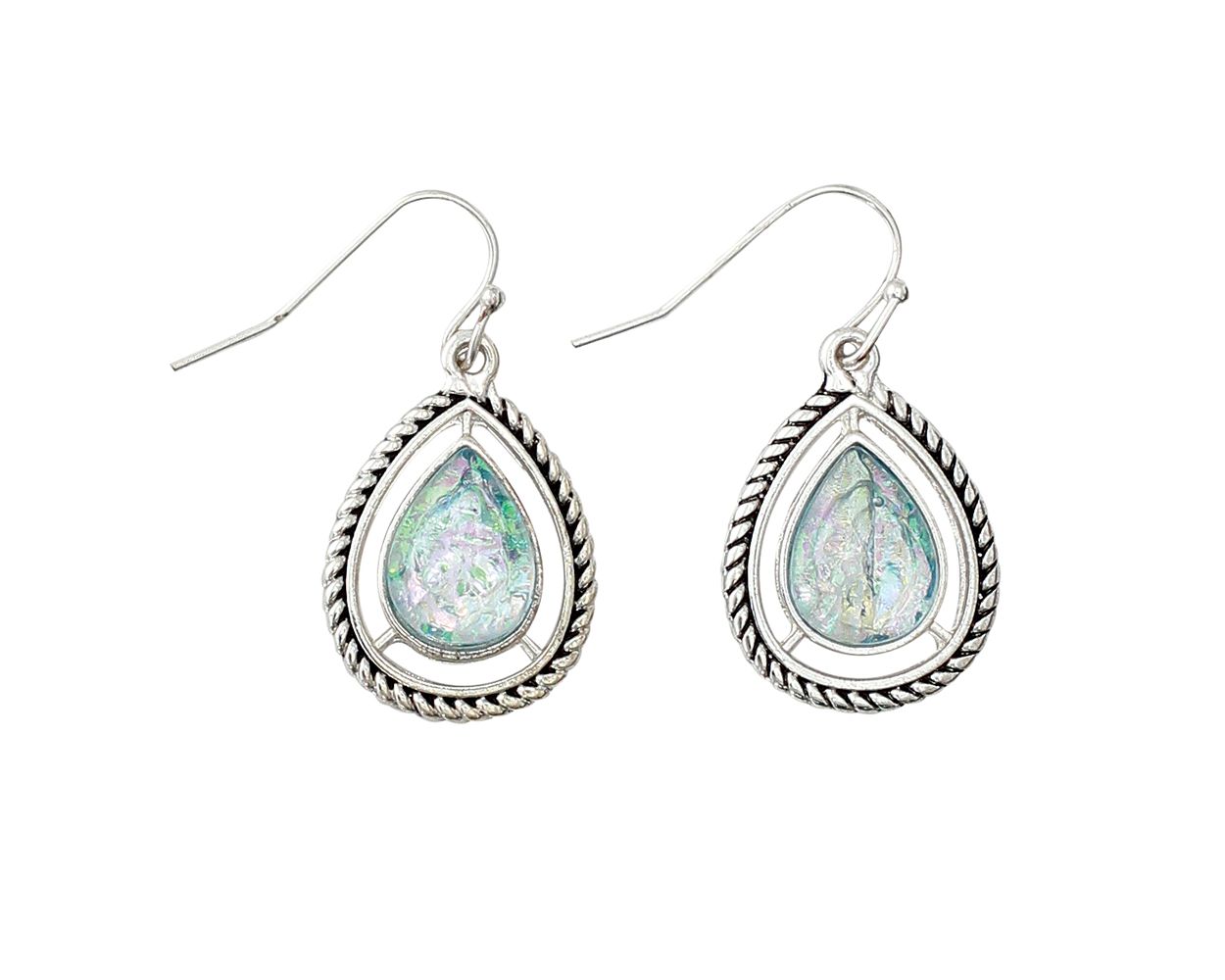 Oval Mint with Rope Frame Earrings