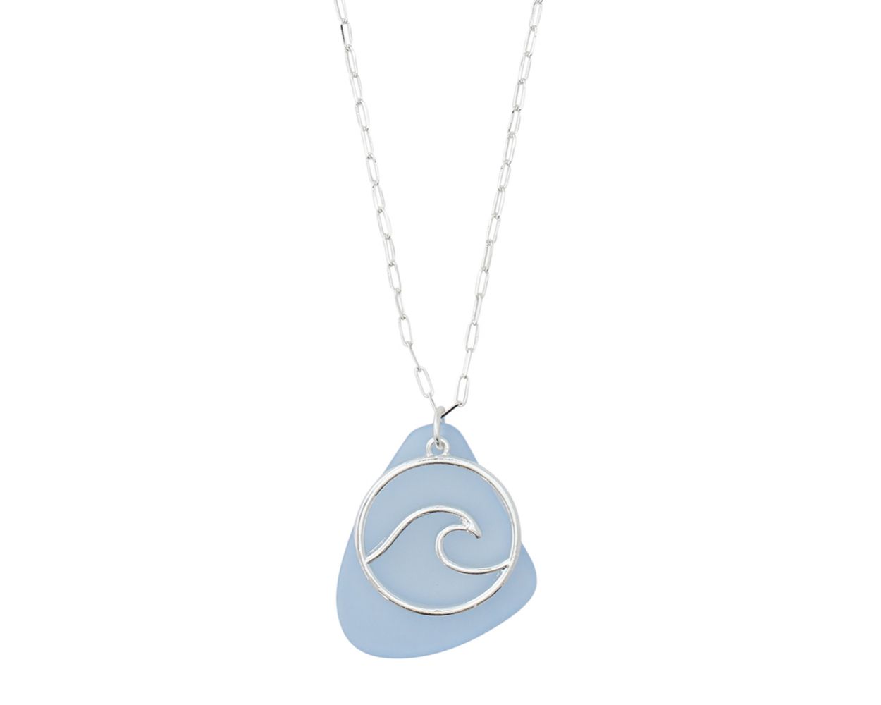 Silver Wave with Blue Glass Necklace