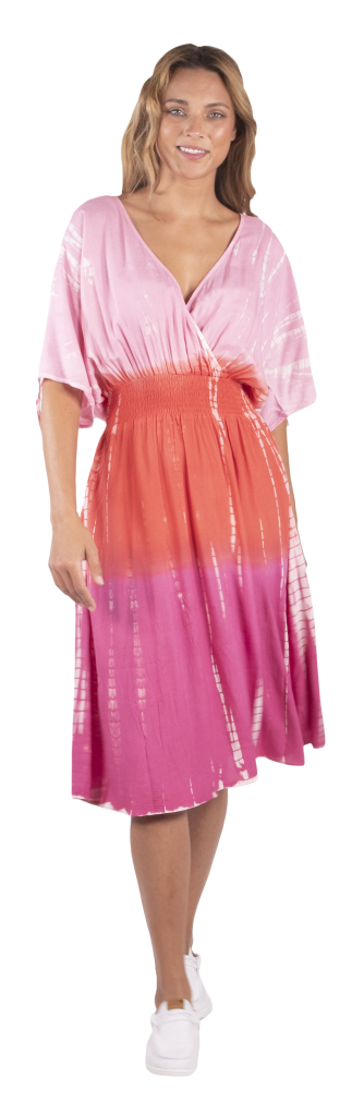 Tied Shoulder Dress - Tie Dye Pink