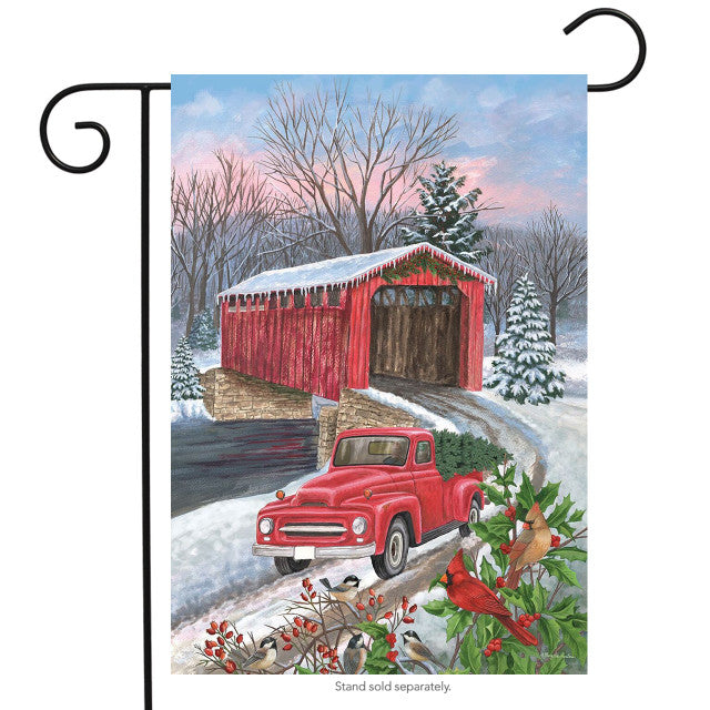 Winter Covered Bridge Garden Flag