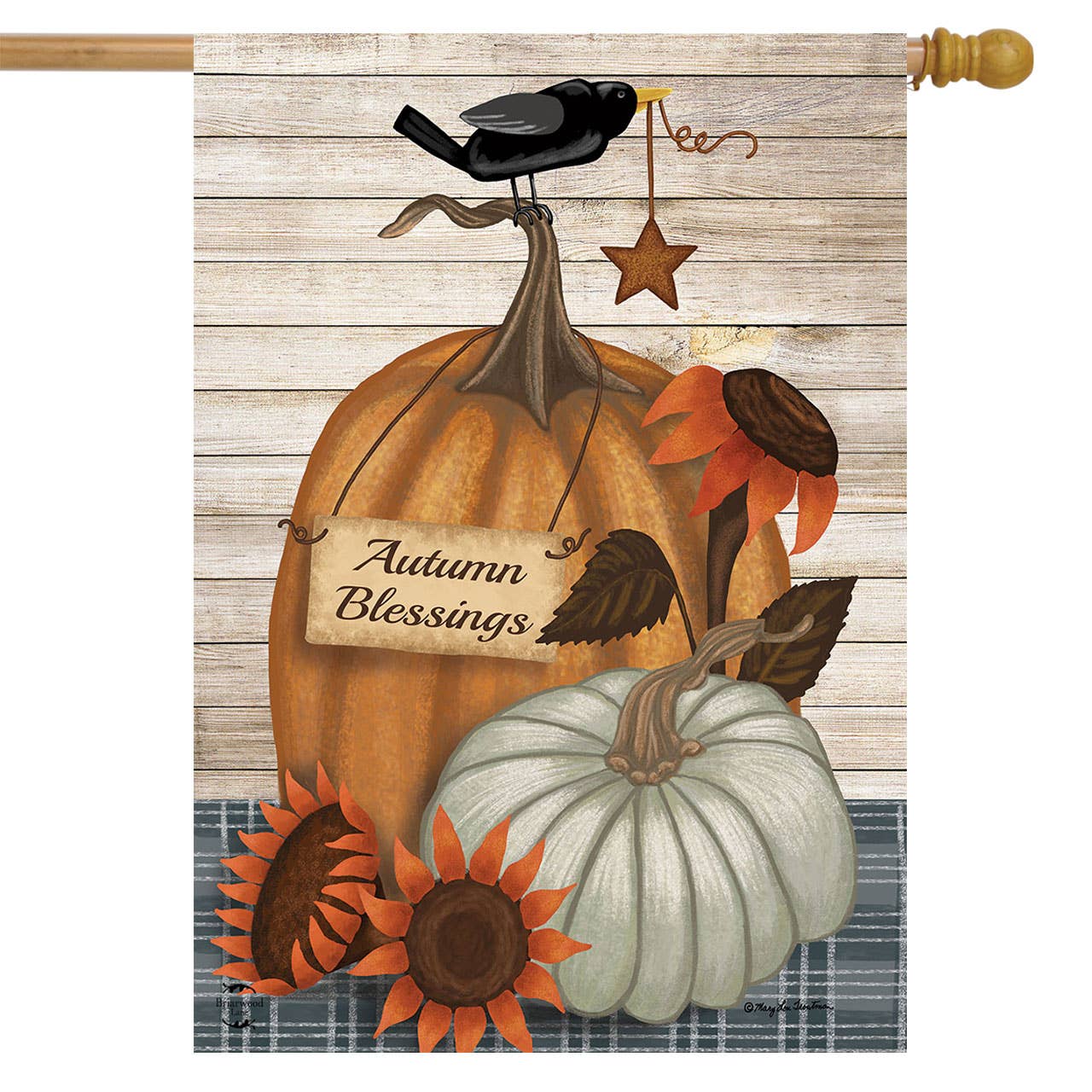Rustic Autumn Blessings Fall House Flag 40