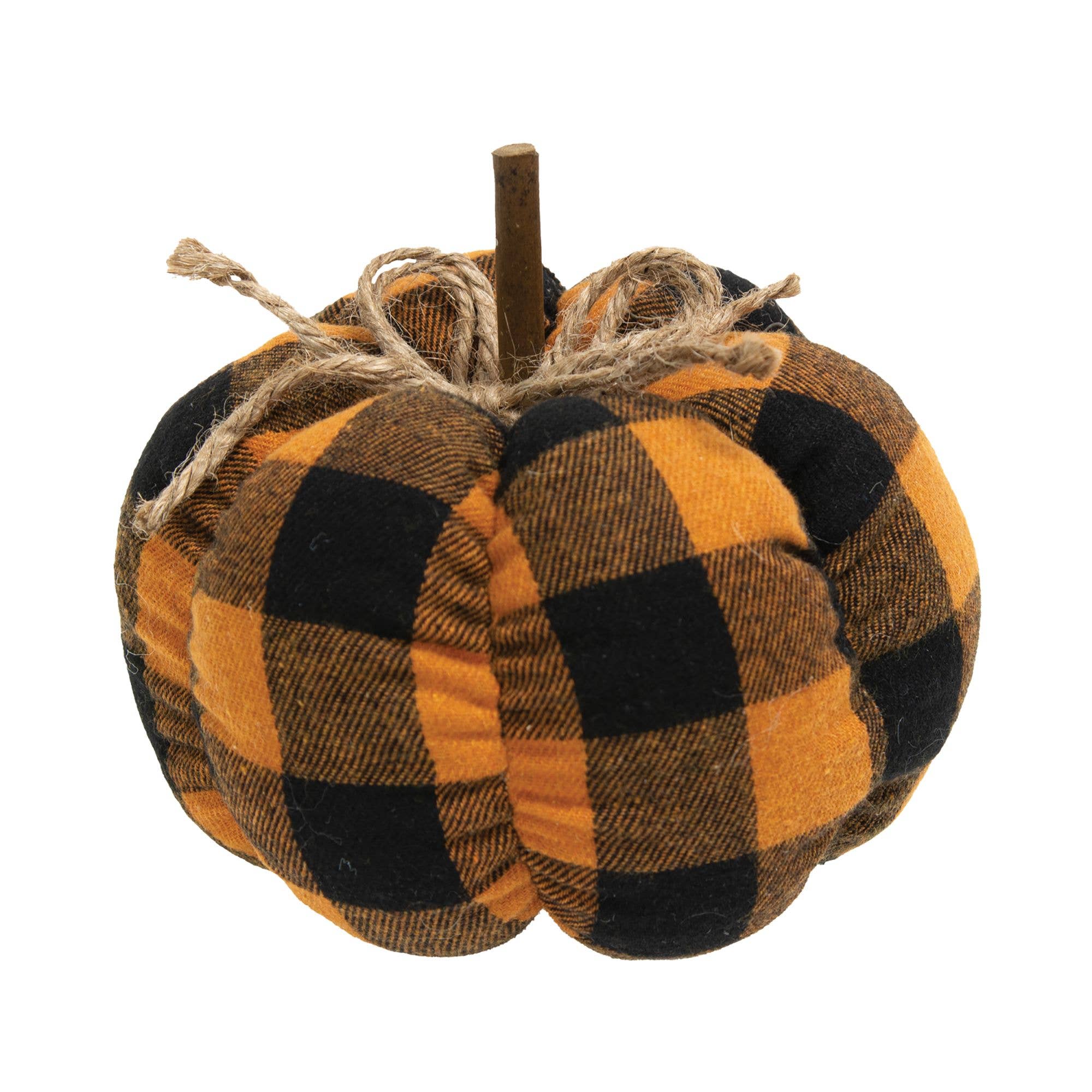 Orange & Black Buffalo Check Stuffed Pumpkin 5.5
