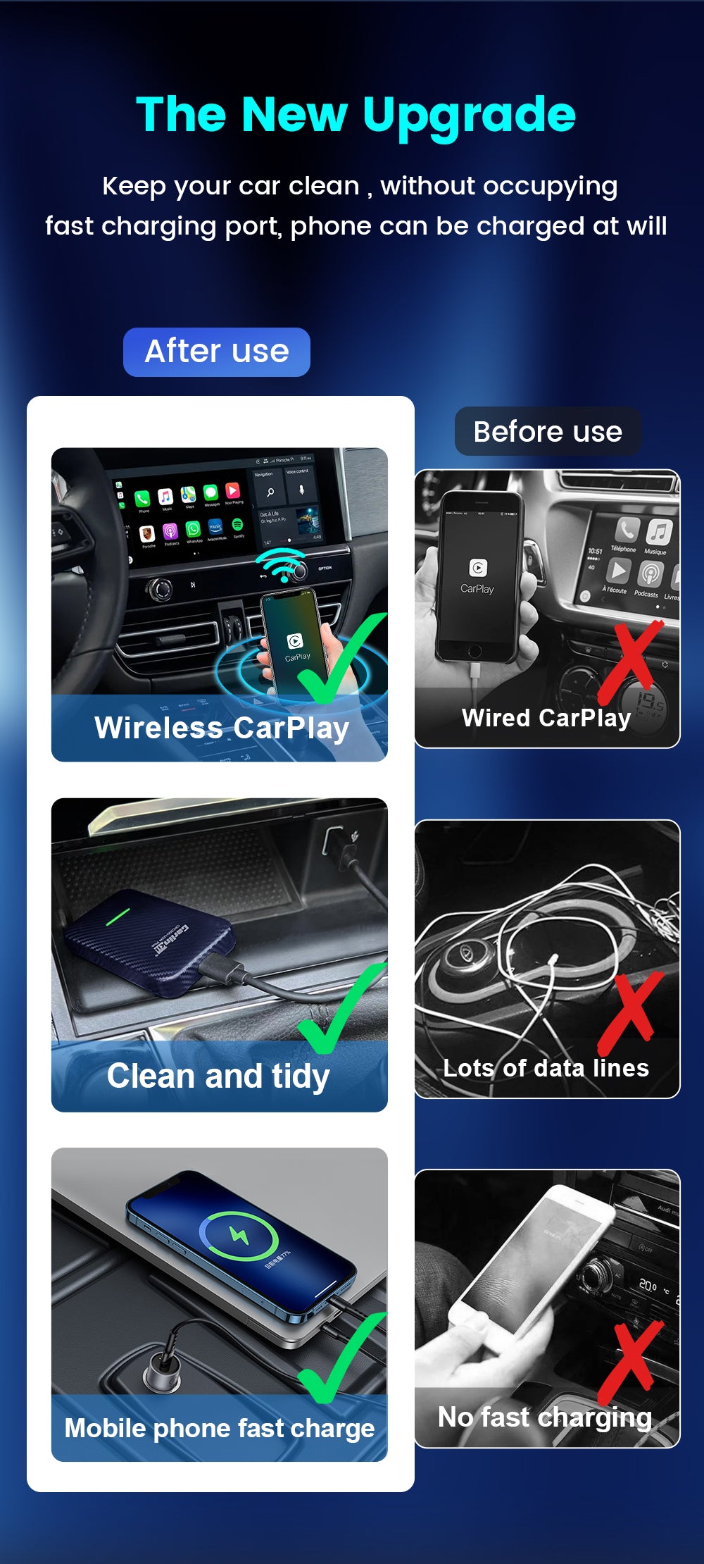 Carlinkit 4.0 Wireless Adapter, Wireless CarPlay y Android Auto Adapter  Solo para automóviles con Apple CarPlay cableado de fábrica, dongle USB de