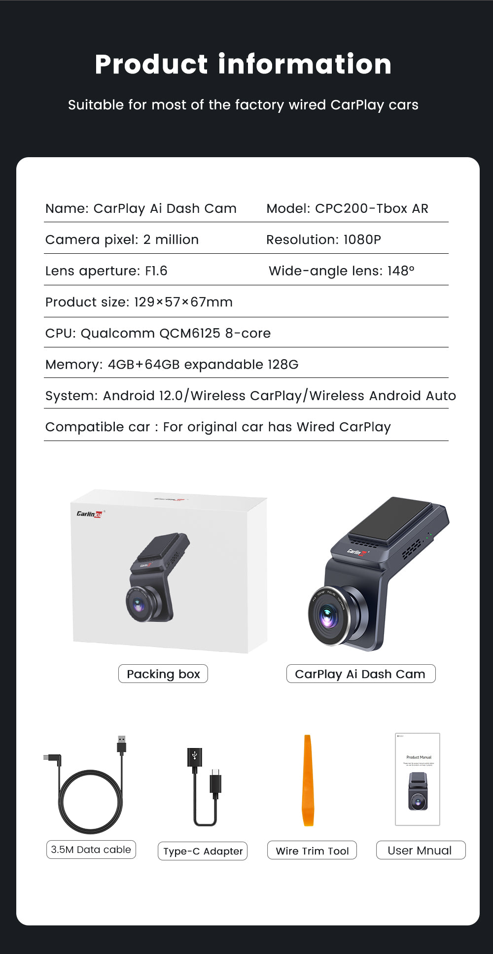 T-Box AR - Android 12.0 System Carplay HD Dash Cam 1080P AI Box - Carlinkit  Carplay Store