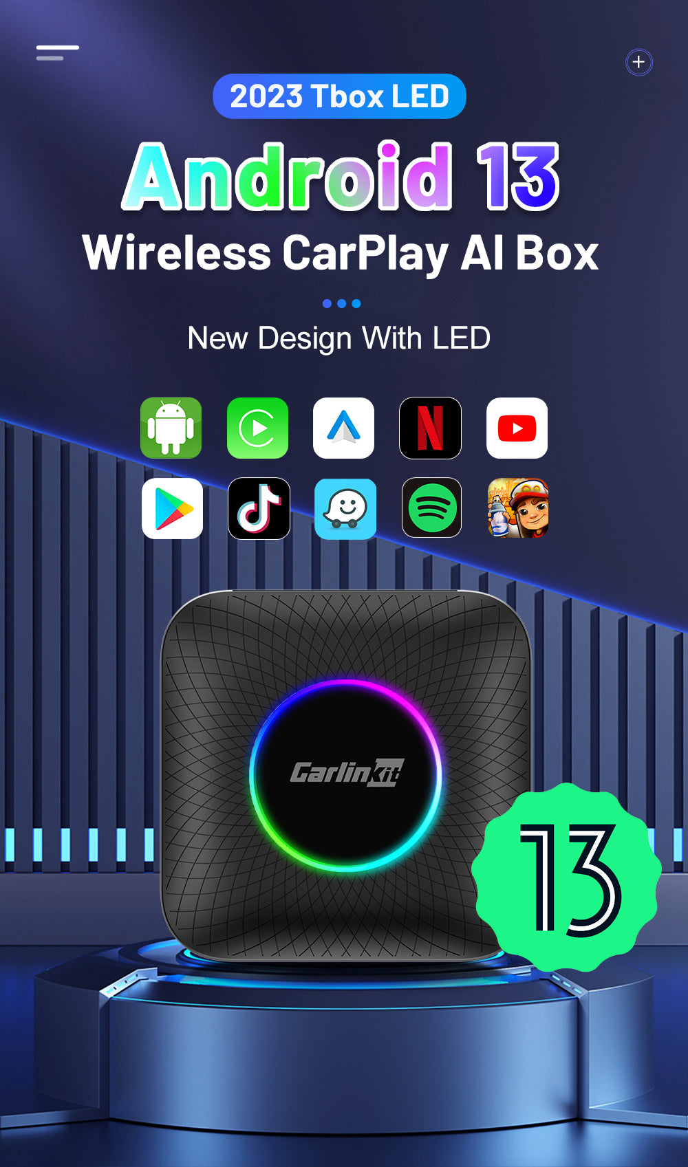 2023 Carlinkit Android 13 Car TV Box LED Android Auto CarPlay