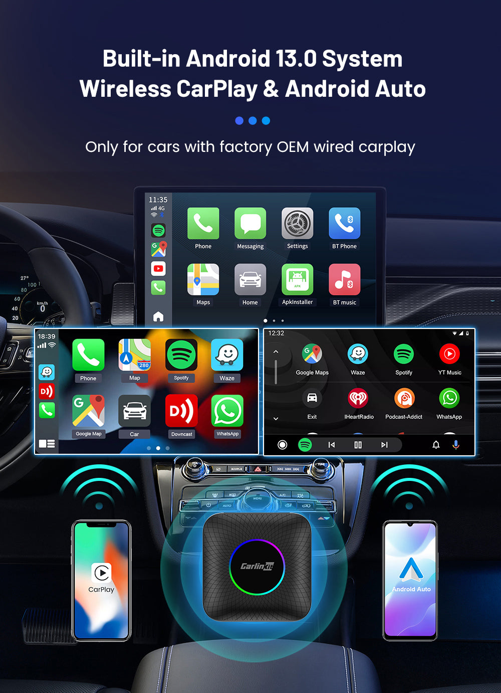 CarlinKit CarPlay Ai TV Box Android 13 QCM6125 Wireless CarPlay Android  Auto Apple Car Play Streaming