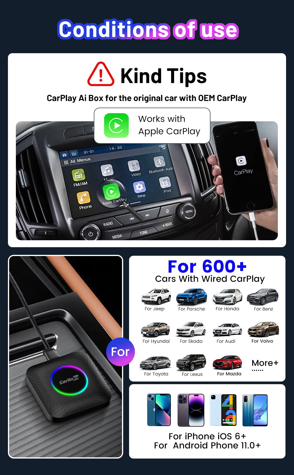  CarlinKit CarPlay Magic Android AI Box Adapter Built-in Android  13.0 System,Qualcomm 8-Core,8+128GB,Google Play/Netflix//GPS,Support  SIM&SD Card,Wireless CarPlay,Wireless Android Auto etc : Electronics