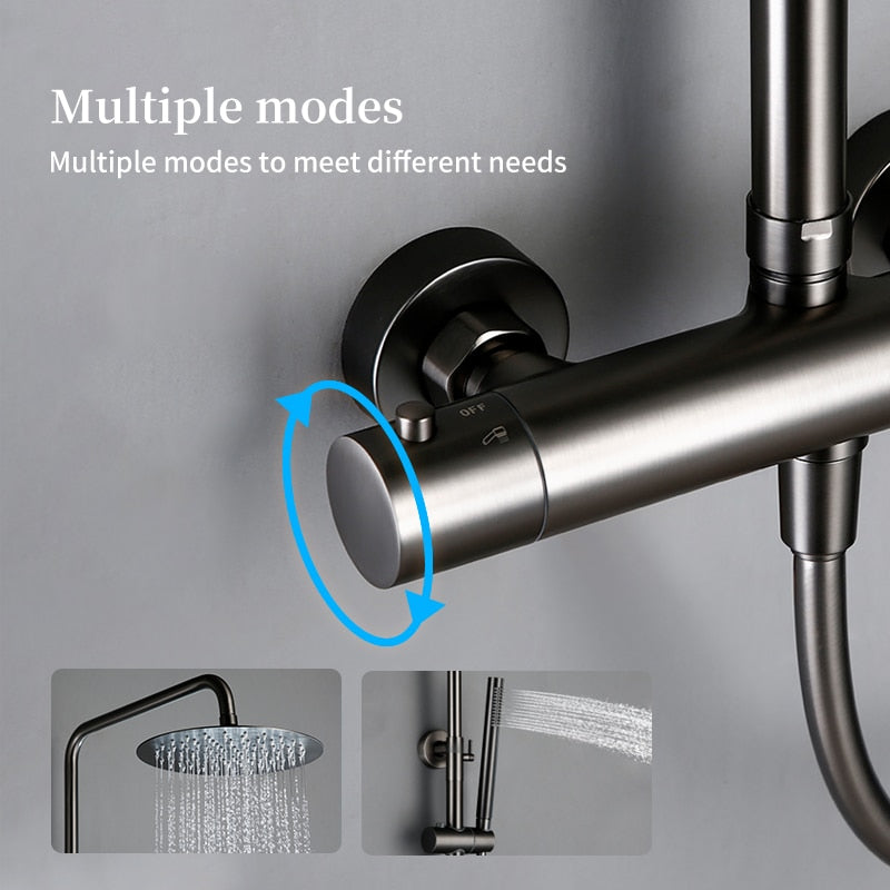 Thermostat Mixer Tap Kit Wall Mount with Handheld Spray & Rain Head