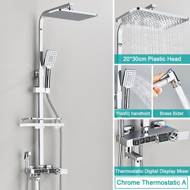 Thermostatic Shower Faucet Set 4 Way Rainfall Bathroom Shower System