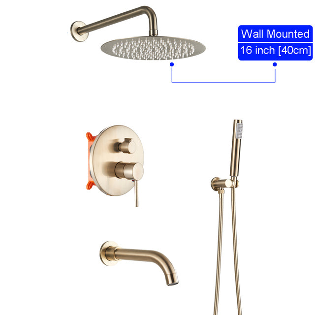 Wall Mounted Bathroom Rainfall Shower Tap Set Brass 3-ways Shower