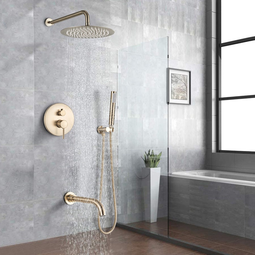 Wall Mounted Bathroom Rainfall Shower Tap Set Brass 3-ways Shower