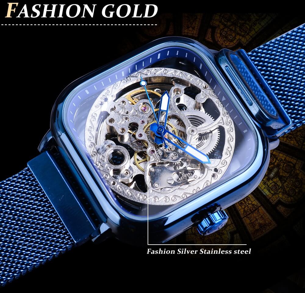 Square Skeleton Automatic Mechanical Watch