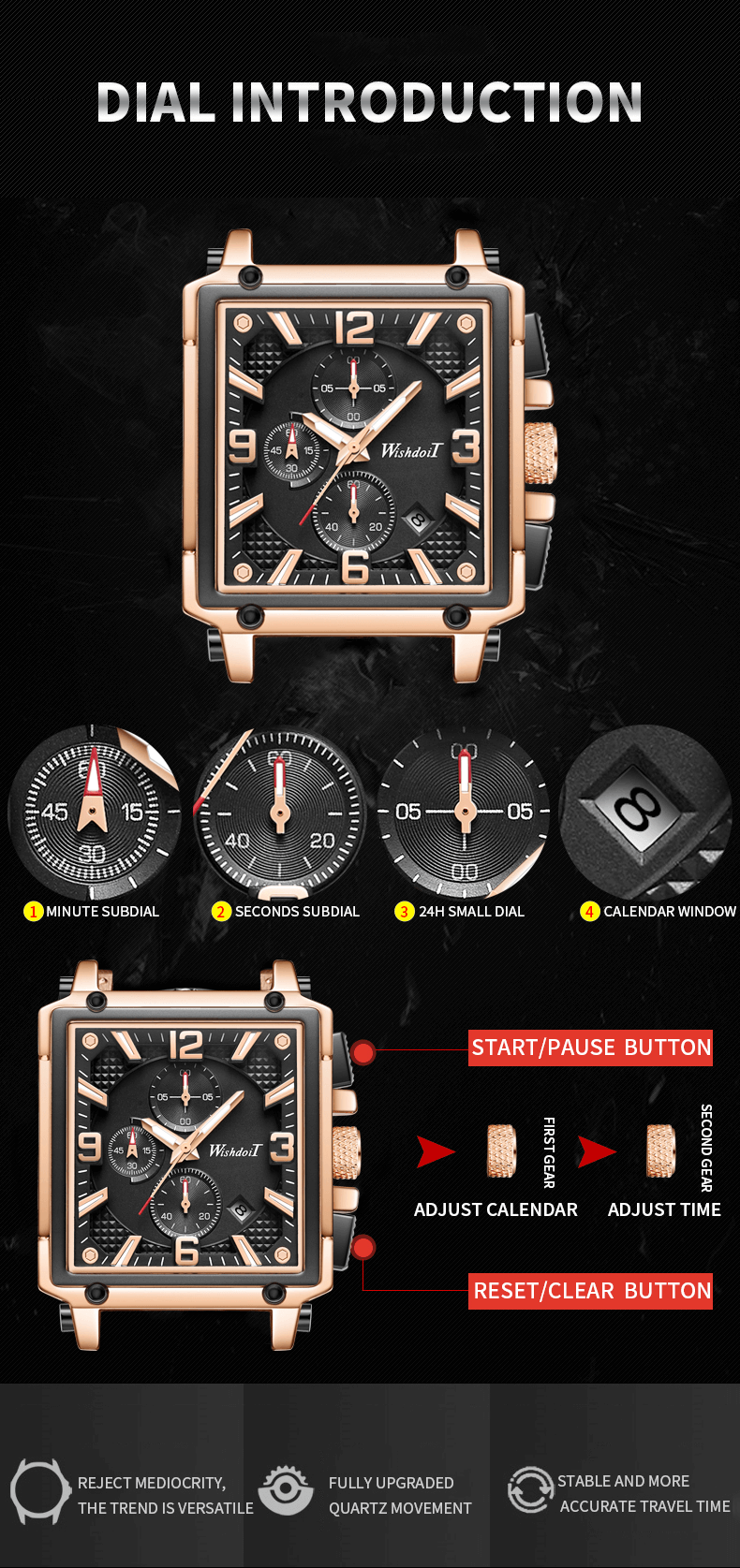 Square Large Dial Quartz Watch