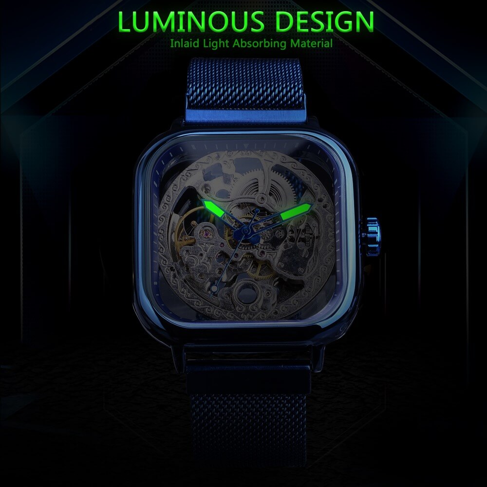 Square Skeleton Automatic Mechanical Watch